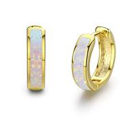 CUOKA MIRACLE 925 Sterling Silver Gold Plated Huggie Earrings Small Hoop Earrings Fine Circle Hinged Hoop for Women Cute Synthetic Opal Earrings Gift for Girls Studs Sleeper Earring