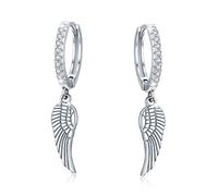 CUOKA MIRACLE Angel Earrings 925 Sterling Silver Unisex Angel Wings Hoop Earrings Huggie Hinged Hoop Earrings Dangle Cross for Men Women Girls