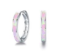CUOKA MIRACLE Hoop Earrings Diameter 14mm/20mm 925 Sterling Silver Huggie Earrings Circle Hinged Hoop for Women Cute Synthetic Opal for Mother's Day Gifts