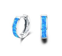CUOKA MIRACLE Huggie Earrings Small Hoop Earrings 925 Sterling Silver Fine Circle Hinged Hoop Cute Synthetic Blue Opal Earrings Gift for Girls