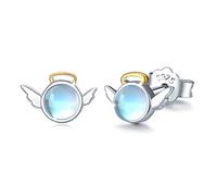 CUOKA MIRACLE Moonstone Angel Earrings 925 Sterling Silver Guardian Angel Earrings for Girl Rainbow Moonstone Stud Earrings for Women Kids