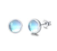 CUOKA MIRACLE Moonstone Earrings 925 Sterling Silver Rainbow Round Moonstone Stud Earrings for Girls Hypoallergenic Earrings for Women Kids
