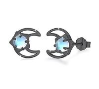 CUOKA MIRACLE Moonstone Star Earrings Moon Earrings Set 925 Sterling Silver Rainbow Moonstone Stud Earrings for Women Kids Moon and Star Stud Earrings for Girls (Black Gold-Moon)