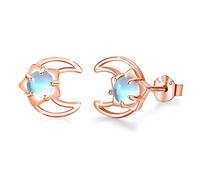 CUOKA MIRACLE Moonstone Star Earrings Moon Earrings Set 925 Sterling Silver Rainbow Moonstone Stud Earrings for Women Kids Moon and Star Stud Earrings for Girls (Rosegold)