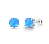 CUOKA MIRACLE Opal Earrings Women 925 Sterling Silver Round Opal Stud Earrings for Women Tiny Hypoallergenic Stud Earrings for Girls Kids… (C-Blue opal)