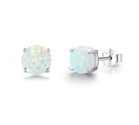 CUOKA MIRACLE Opal Earrings Women 925 Sterling Silver Round Opal Stud Earrings for Women Tiny Hypoallergenic Stud Earrings for Girls Kids… (A-White Opal)