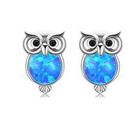 CUOKA MIRACLE Owl Earrings Synthetic Opal Stud Earrings 925 Sterling Silver Cute Blue Opal Earrings Gift for Girls Stud Earrings for Women