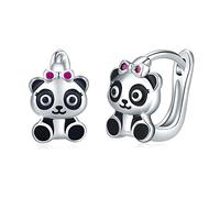 CUOKA MIRACLE Panda Hoop Earrings for Women 925 Sterling Silver Panda Huggie Earrings Small Hinged Hoop Earrings for Girls Cute Panda Animal Creole Earrings Gifts for Girls for Birthday