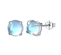 CUOKA MIRACLE Round Moonstone Earrings 925 Sterling Silver Rainbow Moonstone Stud Earrings for Women Hypoallergenic Earrings for Sensitive Ears Gift for Girls Kids