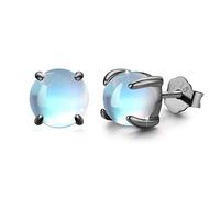 CUOKA MIRACLE Round Moonstone Stud Earrings 925 Sterling Silver Rainbow Moonstone Stud Earrings for Women Hypoallergenic Earrings for Sensitive Ears Gift for Girls Kids