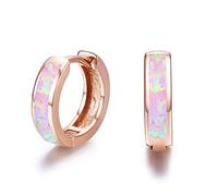 CUOKA MIRACLE Small Hoop Earrings 925 Sterling Silver 18k Rose Gold Plated Huggie Earrings for Women Hinged Hoop Cute Pink Opal Earrings Gift for Girls Stud Earring for Kids