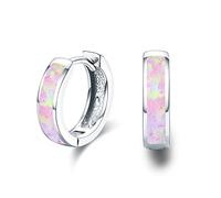 CUOKA MIRACLE Small Hoop Earrings 925 Sterling Silver Huggie Earrings for Women Hinged Hoop Cute Pink Opal Earrings Gift for Girls Stud Earring for Kids
