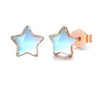 CUOKA MIRACLE Star Stud Earrings Moonstone Earring S925 Sterling Silver Rainbow Moonstone Star Stud Earrings for Women Hypoallergenic Earrings Minimalist Gifts for girls