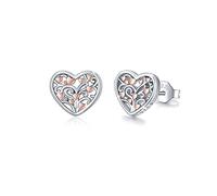 CUOKA MIRACLE Tree of Life Earrings Sterling Silver Heart Stud Earrings for Women Family Tree Jewellery Gifts for Women Girls Mom