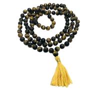 Cuonna Gems Gallery Dazzling Tigereye 108+1 Jaap Mala Brownish Yellow Colour Tiger Eye Stone Mala Original Certified टाइगर आई स्टोन माला புலி கண் மாலா Tiger'S Eye Mala For Meditation Purpose माला जाप