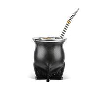 Cuopru Ceramic Liner Yerba Mate Cup Argentina Gourd with Mate Bombilla Straw, Cleaning Brush (Black)