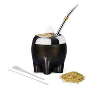 Cuopru Premium Yerba Mate Cup 5 in 1 Set, Including Stainless Steel Gourd (Glitter Stars, Cute Elephant Style) Bombilla Straw, and Tea Shaper Set, 5.4oz, Gift for Women Drinking Coffee Tea Water
