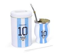 Cuopru Premium Yerba Mate Gourd Set - Includes Argentina Captain No.10 Mate Cup and Yerbero(Tea Caddy), Bombilla(Straw), Cleaning Brush