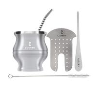 Cuopru Yerba Mate Cup - Mate Gourd Set Includes Double Walled Stainless Steel Tea Cup, Tea Shaper set, Bombilla Straws, Cleaning Brush (Silver)