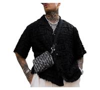CUOREZ Simple Color Short Sleeved Shirt, Men's Summer Shirt, Men's Casual Loose Black