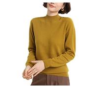 CUOREZ Wool Blend Sweater Women's Sleeve Version Shirt Half Neck Knit Mustard Yellow