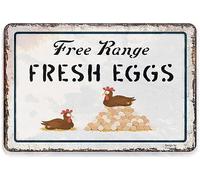 Cuorung Man Cave Decor Free Range Fresh Eggs Chicken Farmhouse Metal Tin Sign Cafe Wall Home Art Poster Retro Vintage 12x16 Inch