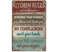 Cuorung Man Cave Decor Kitchen Table Rules Retro Metal Tin Sign 12x18 Inch Classic Vintage Hanging Wall Art For Cafe Restaurant Home
