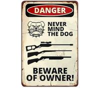 Cuorung Man Cave Decor Never Mind The Dog Beware Of Owner Poster With Dog Tin Sign Vintage Metal Tin Signs For Men Women Wall Art For Home Bars Clubs Cafes 12x8 Inch