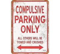 Cuorung Man Cave Decor Vintage Retro Metal Sign,12x18 Inch Compulsive Parking Only - Heavy Duty Living Fun Chic Drinking Funny Art Metal Poster,vintage Ative Drinking Wall Road Sign Gifts Gifts