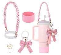 Cup Accessories for Cups, Silicone Sleeves, Pearl Keychain, Insulated Handle Cup, Fits 30 Oz 40 Oz, Pink