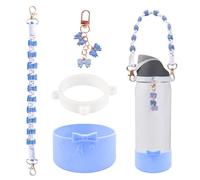 Cup Accessories for Owala Water Bottle 24/32/40oz,Bow Charm、Bow Handle Strap and Water Bottle Boot for Owala Accessories and Stanley Cup Accessories Fits Owala Tumbler, Owala FreeSip (Blue, 24 oz)