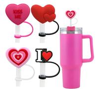 Cup Accessories for Stanley 40oz 30oz Tumbler with Handle,Hot Pink Straw Toppers,Heart Cover Cap, Red Straw Covers for Yeti,Gifts for Her Women (Red Pink)