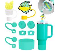 Cup Accessories Set Includes 6Pcs Silicone Spill Proof Stopper, 2Pcs Straw Cover Cap for 9-10 mm Straw, 1Pcs Silicone Boot Compatible with Stanley Cup 40oz&30oz Tumbler(Tropical Teal)