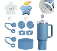 Cup Accessories Set Including 6 Pcs Silicone Spill Proof Stopper, 2 Pcs Straw Cover Cap for 9-10 mm Straws, 1 Pcs Silicone Boot for 40oz & 30oz Tumbler (Indigo