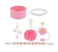 Cup Accessories Set | Water Bottle Strap Keychain Charm Silicone Cup Boot | Flower Straw Lid Love Pendant for Home, Dorm, School, Outdoor