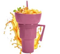 Cup and Bowl Combo,2-in-1 Reusable Snack Bowl Drink Cup with Straw - Beverage Food Container for Travel Milk Tea Juice Candy Chips Popcorn Fruit School Camping Beach