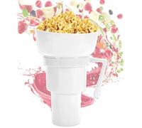 Cup and Bowl Combo | 2-in-1 Reusable Snack Bowl Drink Cup with Straw | Beverage Food Container for Travel Milk Tea Juice Candy Chips Popcorn Fruit School Camping Beach