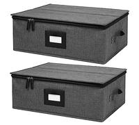 Cup and Mug Storage Box 2Pack, China Storage Containers for 12 Tea Cups or Coffee Mugs with Zipper Lid and Rivet Reinforced Handles, Hard Shell and Stackable (Black)