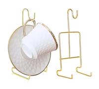 Cup and Saucer Holder - | 2pcs Vintage Metal Teacup Display Rack Elegant Stand for Cabinet Shelf Dining Table Counter Cafe Collection Organizer for Cups Plates Home Decor