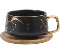 Cup and Saucer Set,Afternoon Tea Cup Set, 2 Pcs Ceramic Coffee Cup, Tea Cup & Saucer Gift Set, Marbled Mug Home Breakfast Milk Mug Coffee Mug, 300Ml,White (Color : Black) (Color : White) (Colo (Color