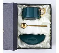 Cup and Saucer Set,Afternoon Tea Cup Set, Ceramic Mugs Coffee Mug Set with Lid Coffee Cup Stainless Steel Spoon, 260Ml Tea Mug, Great Gift for Wife Mum,Red (Color : Blu) (Color : Red) (Color : (Colo