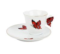 Cup and Saucer Set - Mini Coffee Mug with Plate Tea Set - Ceramic Butterfly Design