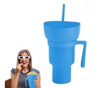Cup Bowl Combo, 2-in-1 Snack Drink Cup with Straw, 32oz 2 in 1 Bowl Combo, Stadium Tumbler Popcorn Tumbler for Travel Movie Night, Multifunction for Adults Kids (Sky Blue)