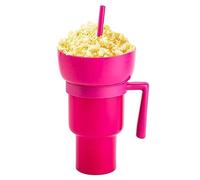 Cup Bowl Combo, 2-in-1 Snack Drink Cup with Straw, 32oz 2 in 1 Bowl Combo, Stadium Tumbler Popcorn Tumbler for Travel Movie Night, Multifunction for Adults Kids (Pink)
