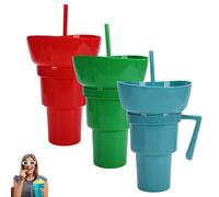 Cup Bowl Combo, 2-in-1 Snack Drink Cups, Leak-Proof Popcorn, 3 Pack Stadium Tumbler with Snack Bowl, Tumbler Popcorn Cup for Travel Movie Night Reusable Multifunction Cups for Adults Kids (Green)