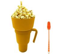 Cup Bowl Combo, 2-in-1 Snack Drink Cups, Stadium Tumbler Popcorn Cup, Reusable Multifunction Anti Hot Tumbler, for Popcorn Candy Chips More (Yellow)