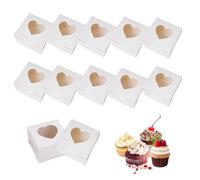 CUP CAKE 10 Pcs White Cupcake Boxes with Love Windows Paper Cake Box Individual White Bakery Boxes Cupcake Carrier for Desserts, Pastries, Cookies, Small Cakes, Candy, Pies & Gifts