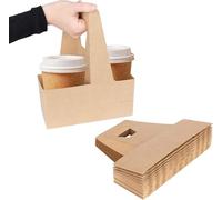 Cup Carrier Holder 2 Cups Kraft cardboard carrying tray for 2 cups with handle 250 Pack Disposable Cup Holders for Hot or Cold Drinks