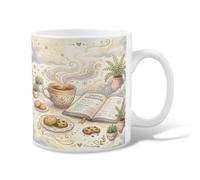 Cup Ceramic Coffee Mug, Cozy Fanciful Book Biscuit Fall Cream Novelty Hot Chocolate Mug with Handle Ideal for Friends Family Co-Worker Lovers Eldership Senior 11 Oz