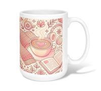 Cup Ceramic Coffee Mug, Cozy Fanciful Heart Book Fall Peach Novelty Work Drinking Mugs with Handle Ideal for Friends Family Coworkers Teachers Couples Employees 15 Oz